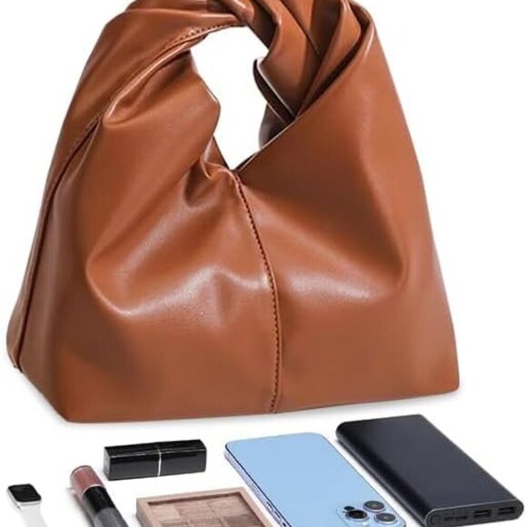 Women's Ruched Hobo Handbag,Mini Soft Leather Cloud Shaped Pleated Evening Clutc - Picture 5 of 8